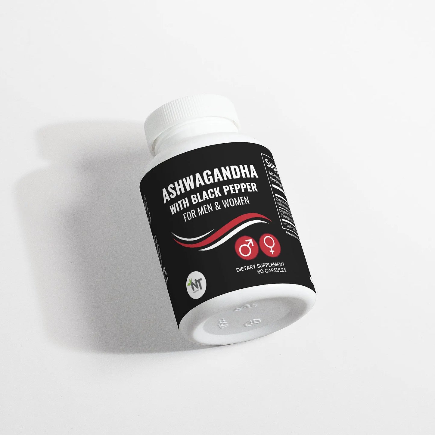 Ashwagandha Capsules bottle angled view – With black pepper by Nutrition Tribune