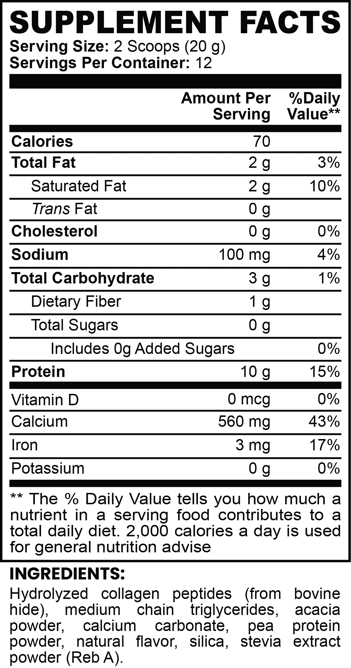 Supplement Facts label for Vanilla Grass-Fed Collagen Coffee Creamer - Nutrition Tribune