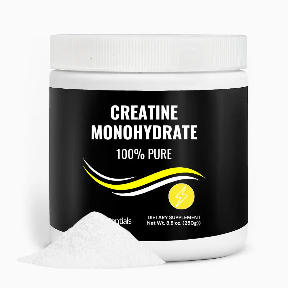 Creatine Monohydrate front view with powder – Nutrition Tribune supplement