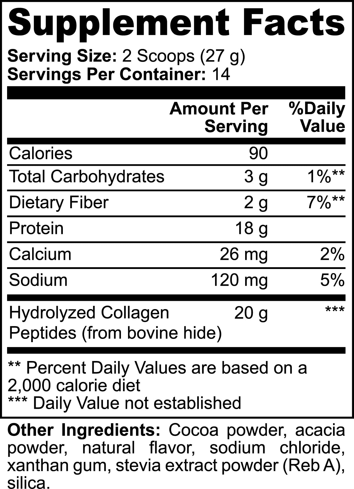 Grass Fed Collagen Powder Chocolate supplement facts panel - Nutrition Tribune