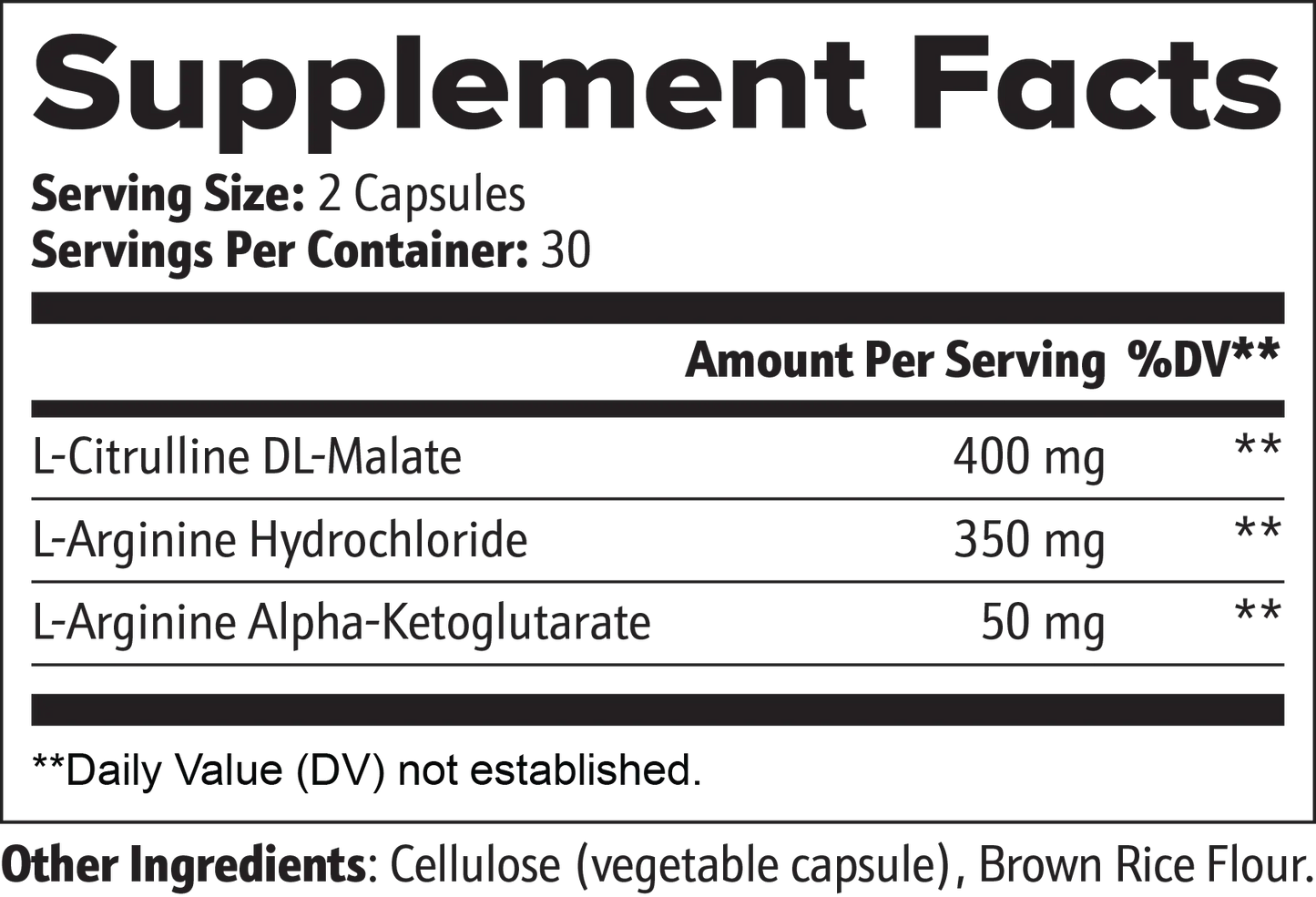 Nitric Oxide Capsules Supplement Facts label by Nutrition Tribune