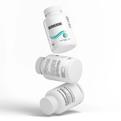 Berberine Capsules stacked supplement bottles for blood sugar and metabolic support