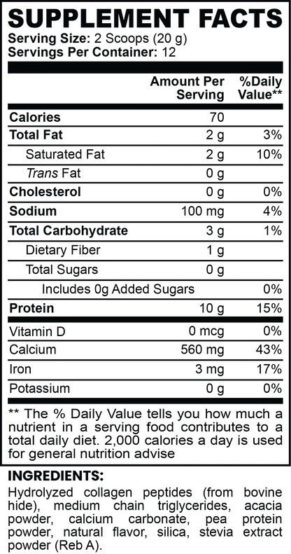 Supplement Facts label for Vanilla Grass-Fed Collagen Coffee Creamer - Nutrition Tribune