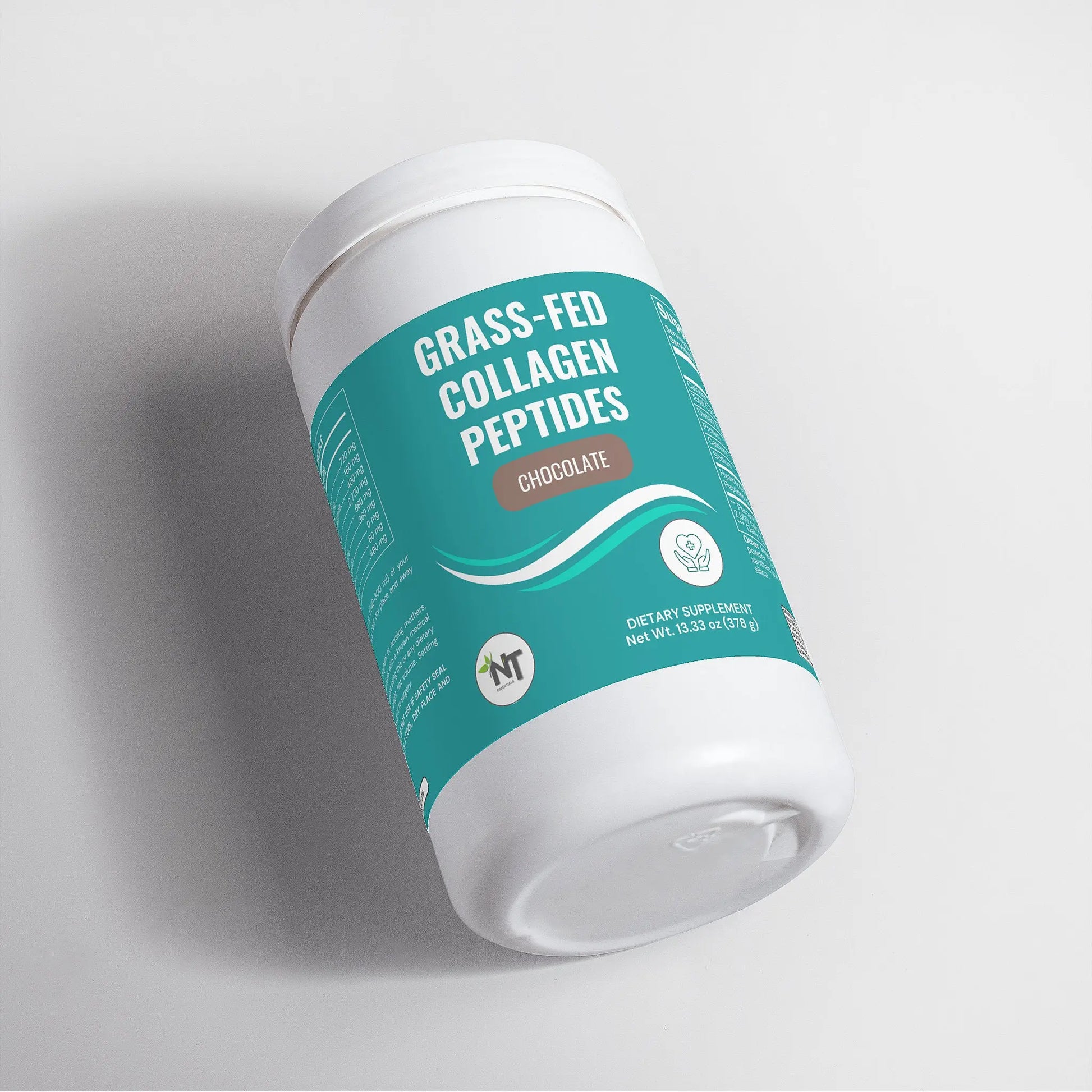Grass Fed Collagen Powder Chocolate with side label - Nutrition Tribune