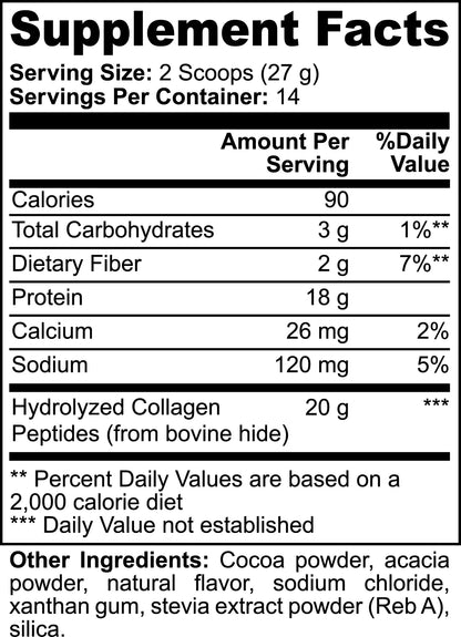 Grass Fed Collagen Powder Chocolate supplement facts panel - Nutrition Tribune