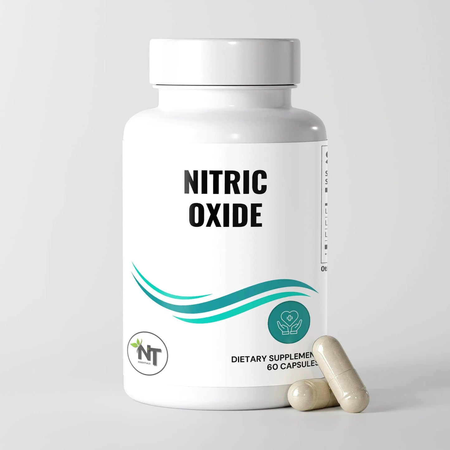 Nitric Oxide Capsules supplement bottle with capsules by Nutrition Tribune