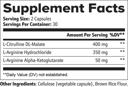 Nitric Oxide Capsules Supplement Facts label by Nutrition Tribune