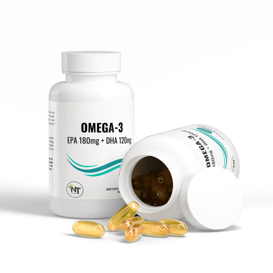 Omega 3 supplement softgels with EPA 180mg and DHA 120mg